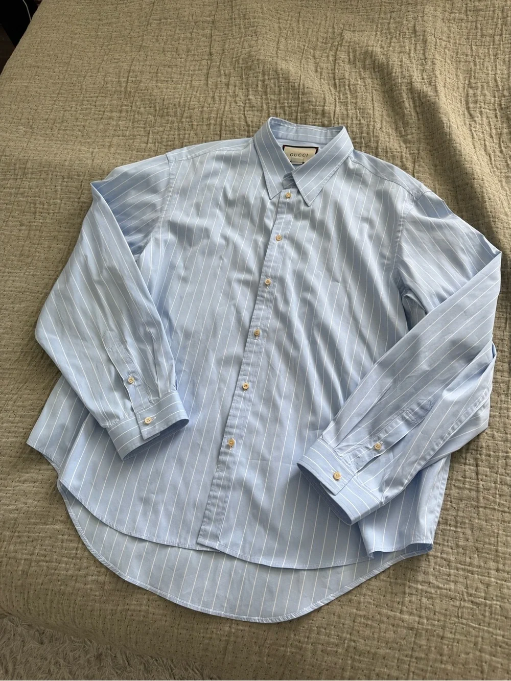 Gucci Blue Stripe Long Sleeve Collared Button Up Dress Shirt | Made in Italy